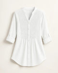 Polyester Blouse Met Pofmouwen En Kanten Accenten-Blouses & Tops-Velani-Wit-S-Velani