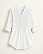 Polyester Blouse Met Pofmouwen En Kanten Accenten-Blouses & Tops-Velani-Wit-S-Velani