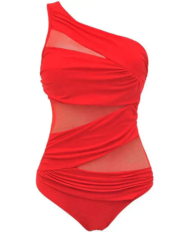 Badedragt asymmetrisk mesh shaping pushup | Selvara