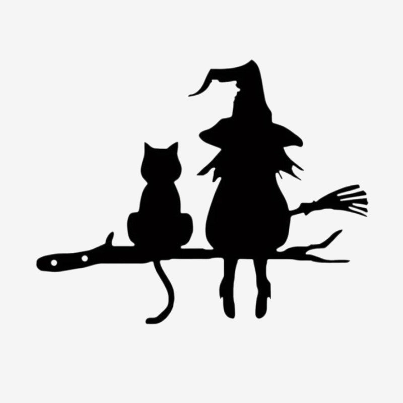 Havedekoration med Heks og Kat Silhuet i Jern til Udendørs Haven | ShadowCharm