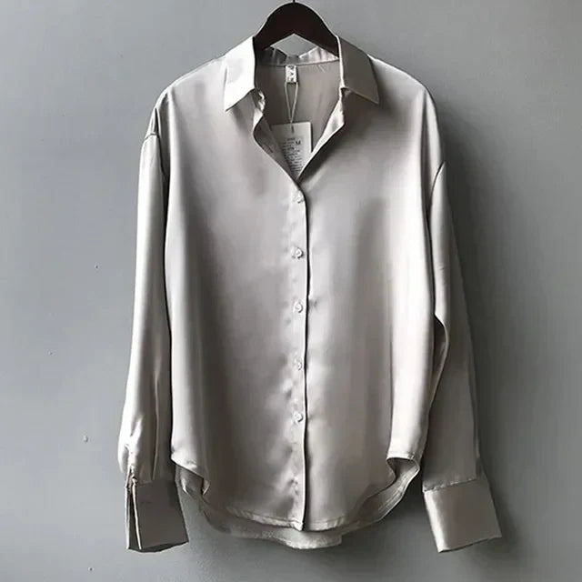 Dame Bluse Satin Knaplukning Elegant | Eydis