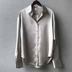 Dame Bluse Satin Knaplukning Elegant | Eydis