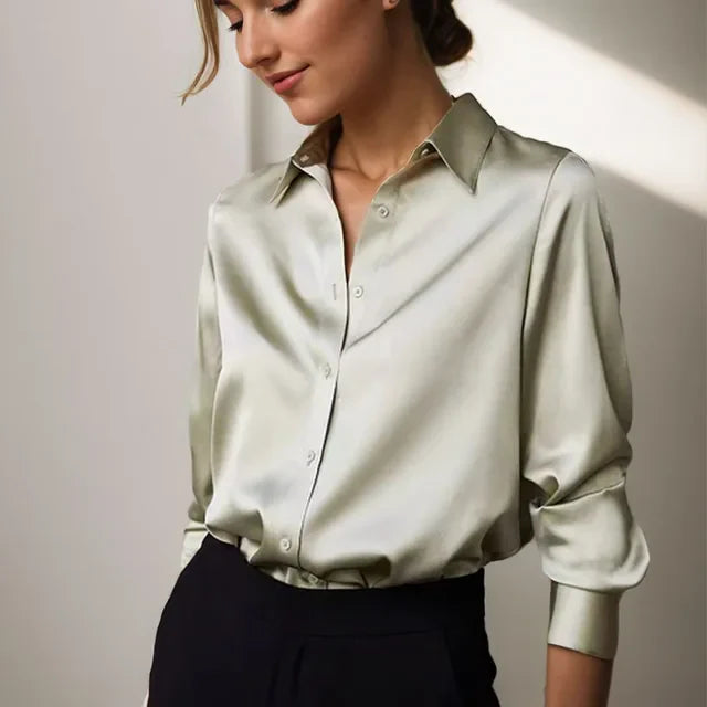 Dame Bluse Satin Knaplukning Elegant | Eydis