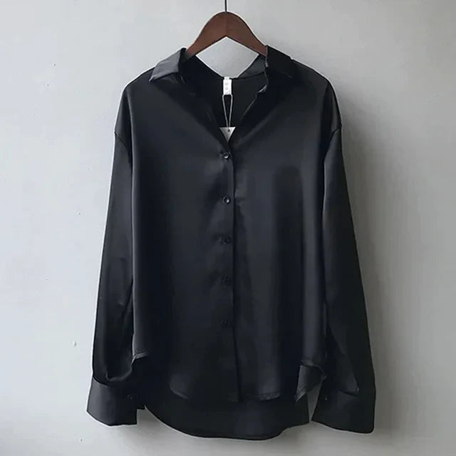 Dame Bluse Satin Knaplukning Elegant | Eydis