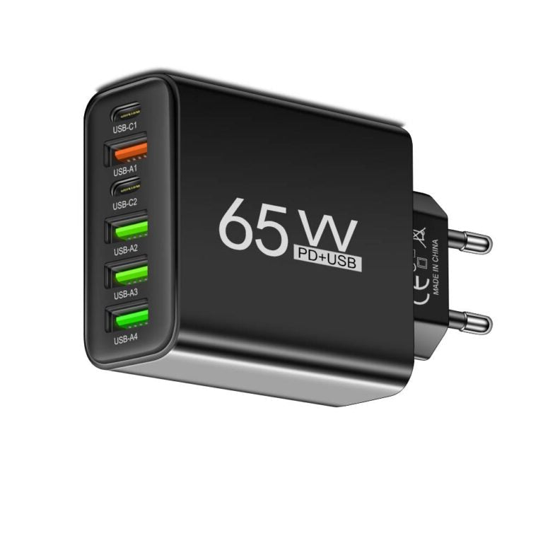 65W USB-opladestation med seks porte USB-C USB-A til flere enheder | Raphaël