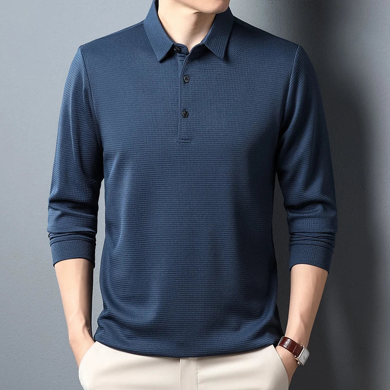 Herrepolo i polyester med klassisk krave og ensfarvet design | François