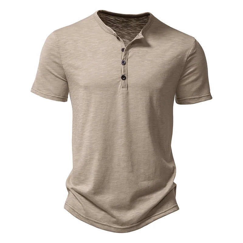 Elvorn Pike Kortærmet Herre T-Shirt Bomuld Henley Krave Sommer Casual