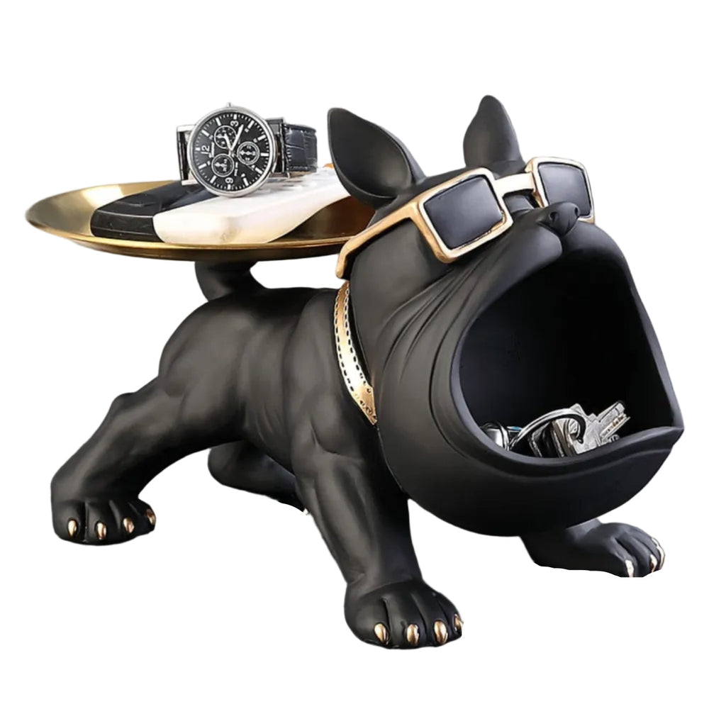 Keramisk bulldogfigur med integreret bakke til nøgler smykker og dekoration | Guy