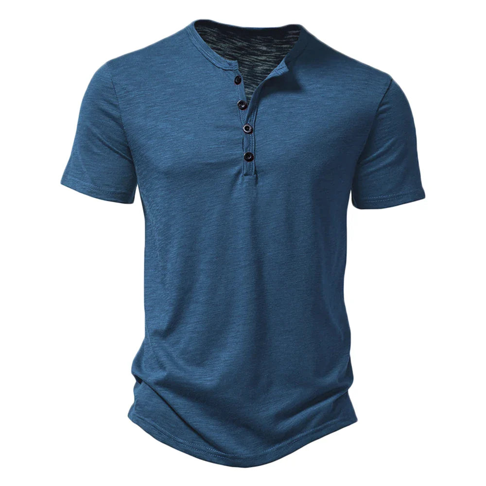 Elvorn Pike Kortærmet Herre T-Shirt Bomuld Henley Krave Sommer Casual