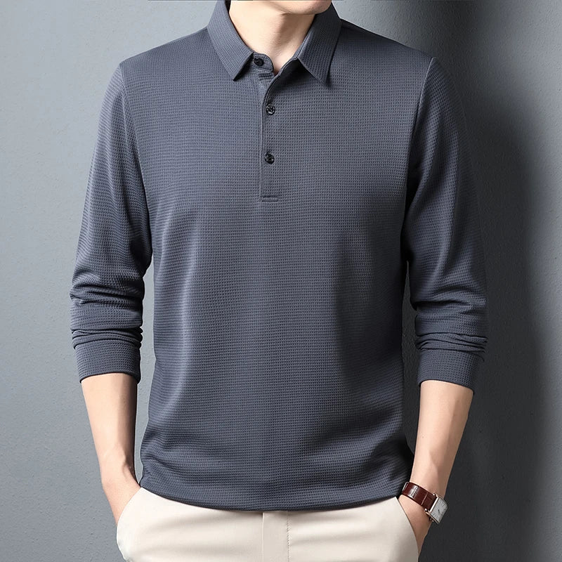 Herrepolo i polyester med klassisk krave og ensfarvet design | François
