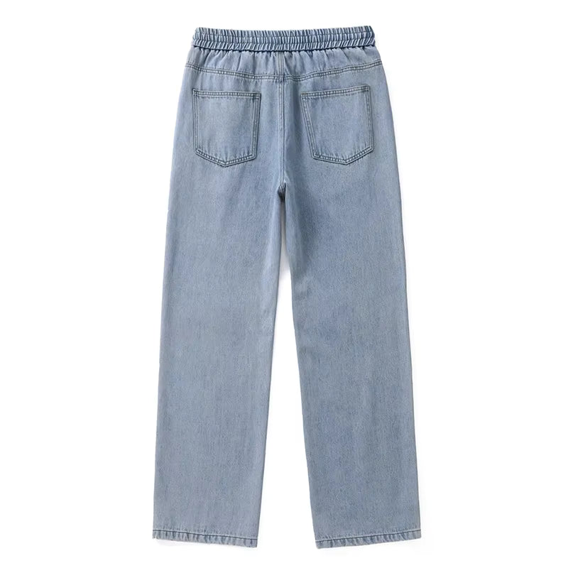 Løstsiddende herrejeans i denim med brede lige ben mellemhøj talje | Paul