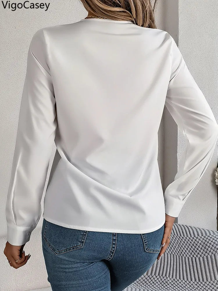 Bluse Chiffon V-hals Langærmet Casual | Mirela