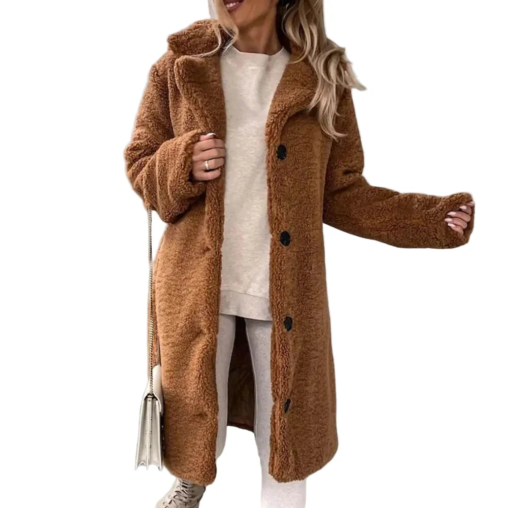 Lang teddy trenchcoat med blød struktur klassisk lukning og varme | Amélie