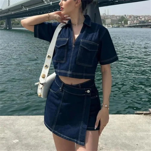Cropped Denim Bluse Klassisk Krave | Luseva