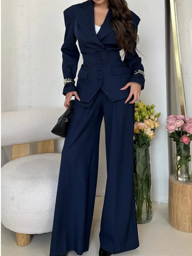Wide Leg Sæt Høj Talje Polyester | Zenvira