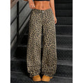 Flared Leopard-damejeans med høj talje, stretch, fuld længde og brede ben | Pauline