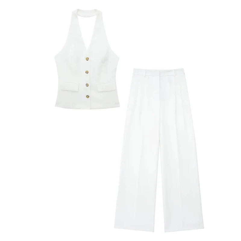Sæt 2-delt Halter Top Wide Leg Bukser | Cirela
