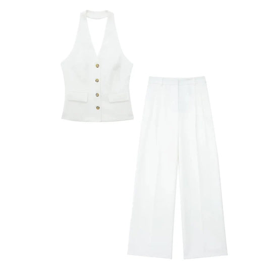 Sæt 2-delt Halter Top Wide Leg Bukser | Cirela