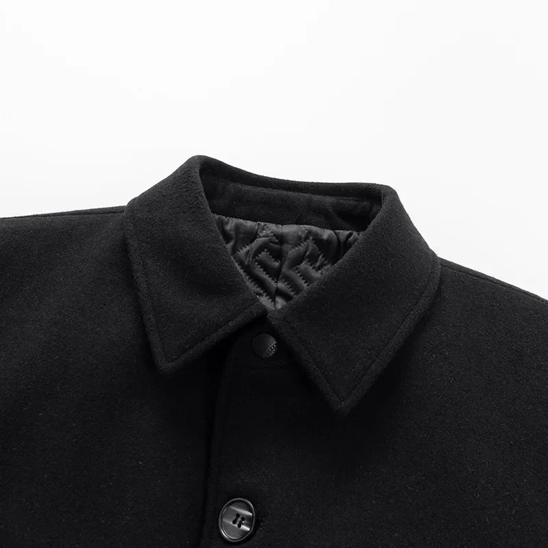Lang herrefrakke med uld klassisk krave lommer og smart casual design | Gaëtan