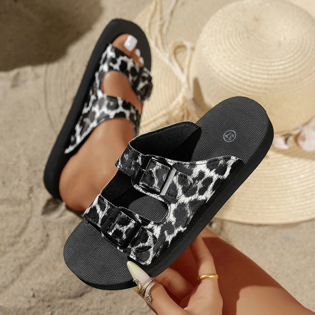 Leopard Slippers Spænde Komfort Sommer | Esteja