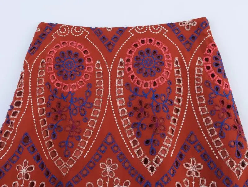 Top og Nederdel Broderet Boho Sommersæt | Camelia