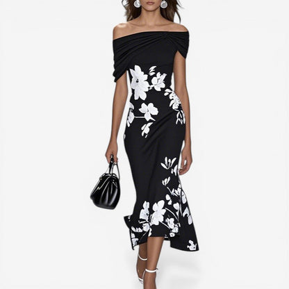 Kjole off shoulder slim fit blomsterprint | Mirna