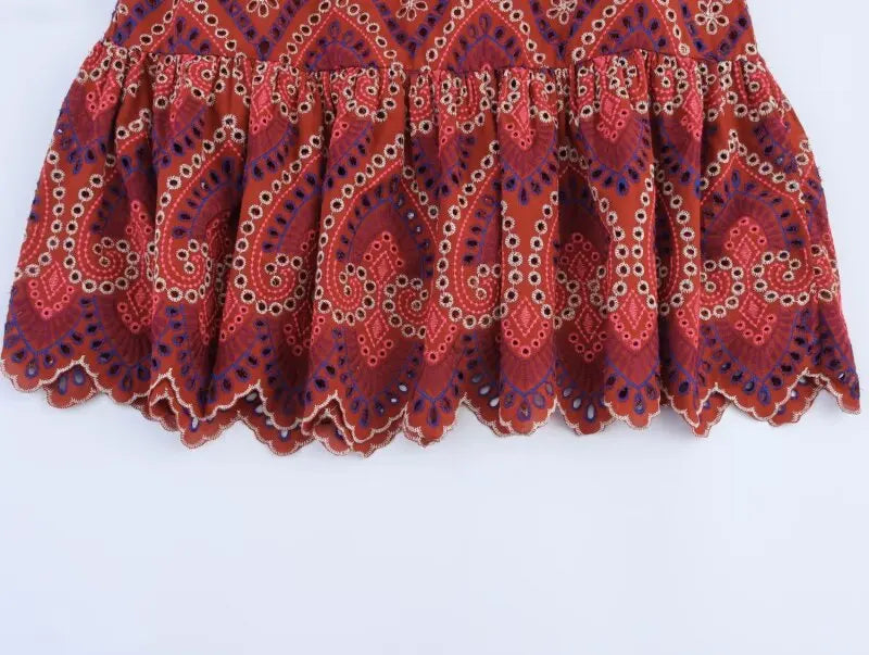 Top og Nederdel Broderet Boho Sommersæt | Camelia