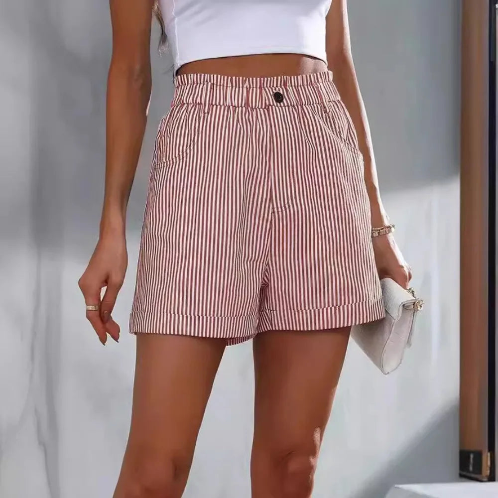 Stribede Shorts Mid Waist Strand Komfort | Isadora