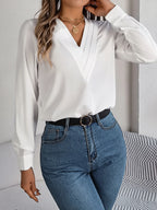 Bluse Chiffon V-hals Langærmet Casual | Mirela
