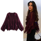 Dame Chiffonbluse V-Hals Flæser | Avelis