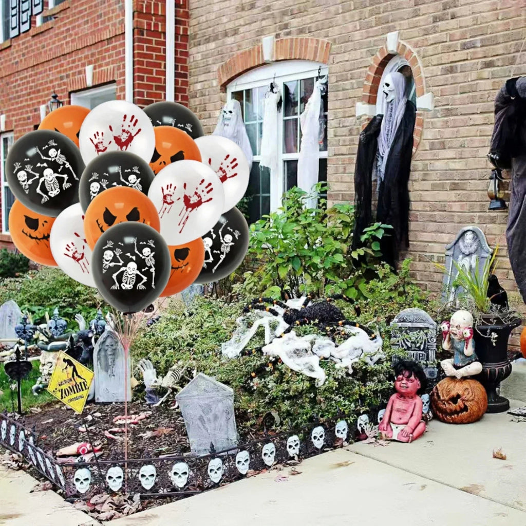 Halloweenballoner med græskar, skeletter og håndaftryk | Balloween