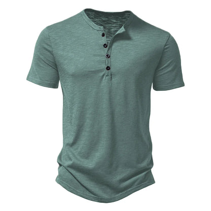 Elvorn Pike Kortærmet Herre T-Shirt Bomuld Henley Krave Sommer Casual