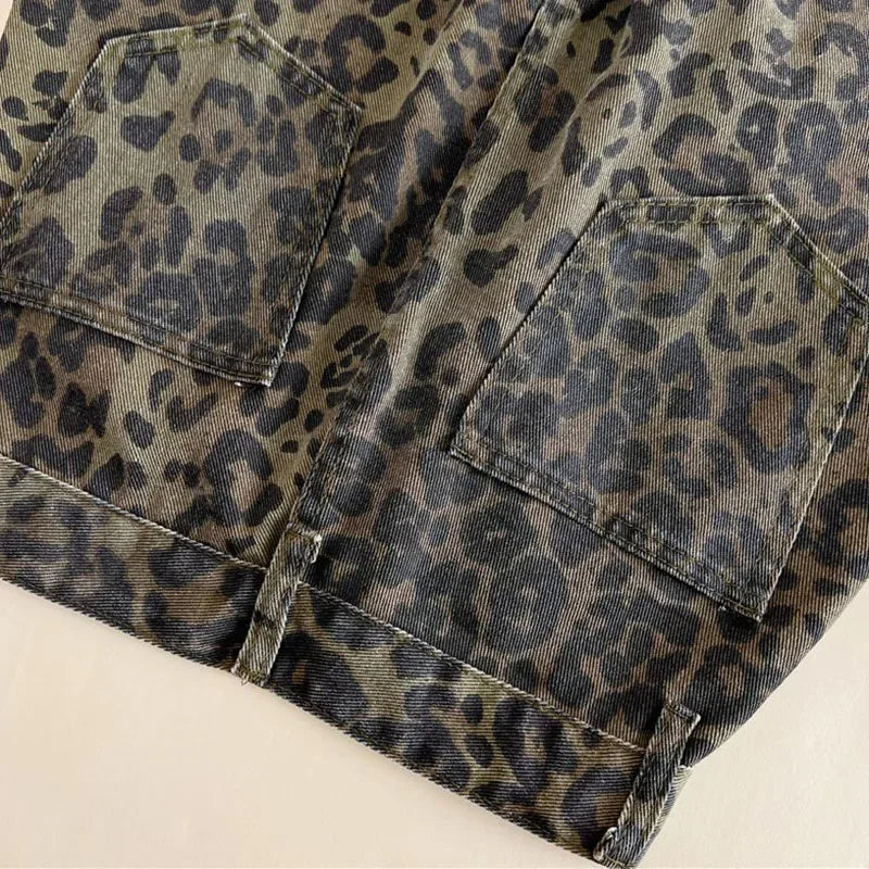 Flared Leopard-damejeans med høj talje, stretch, fuld længde og brede ben | Pauline