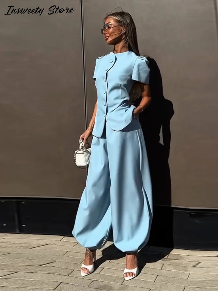 Sæt Slim Elegant Lanterne Ærmer Sommer | Velmira