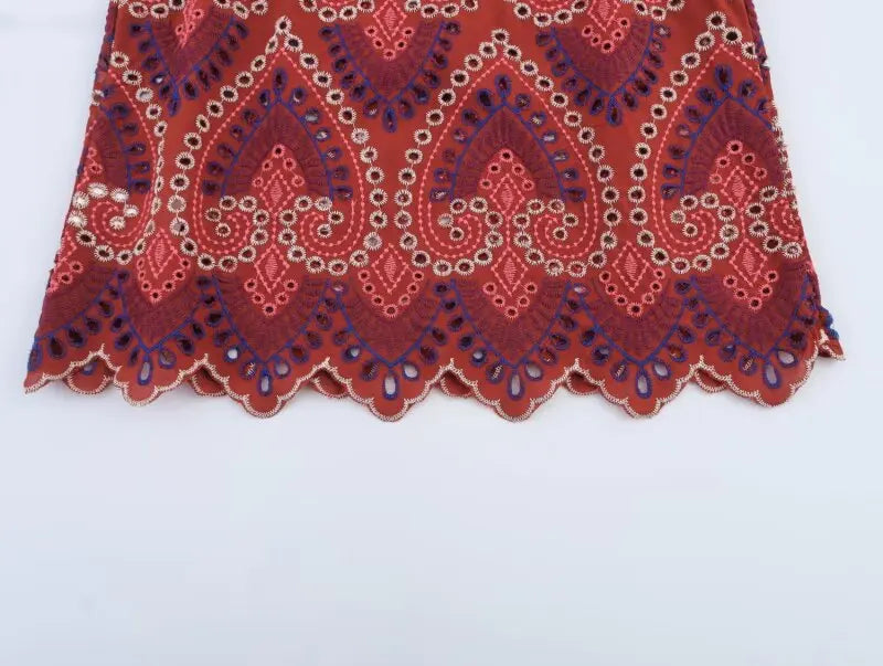 Top og Nederdel Broderet Boho Sommersæt | Camelia