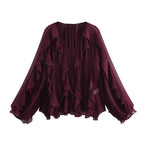 Dame Chiffonbluse V-Hals Flæser | Avelis
