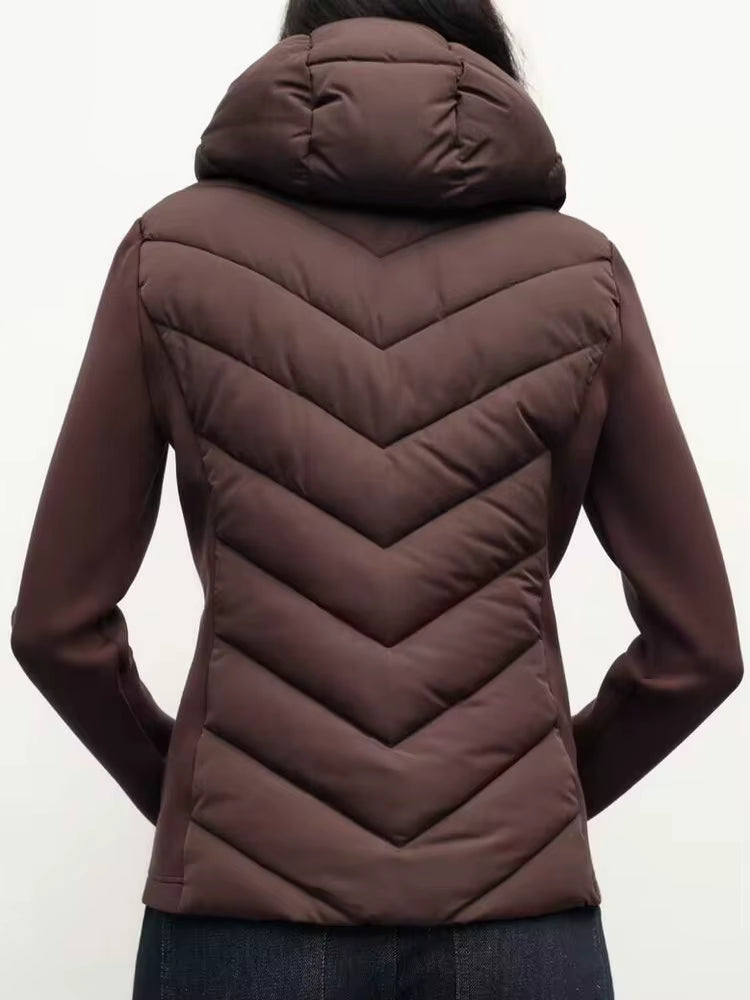 Quiltet Damejakke med Hætte Vinter Polyester | Lorena