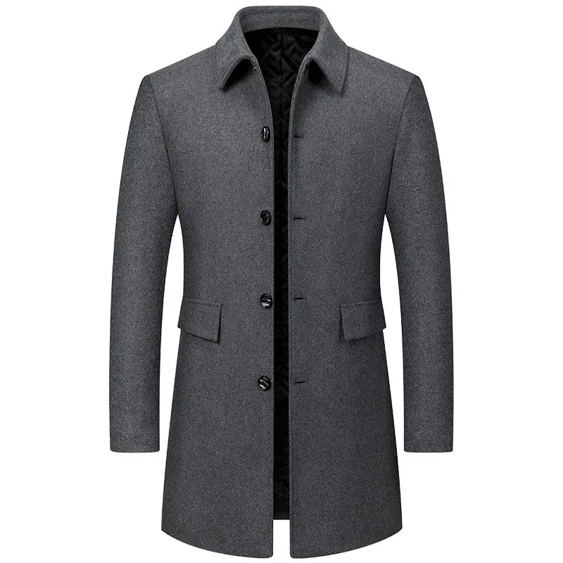 Lang herrefrakke med uld klassisk krave lommer og smart casual design | Gaëtan