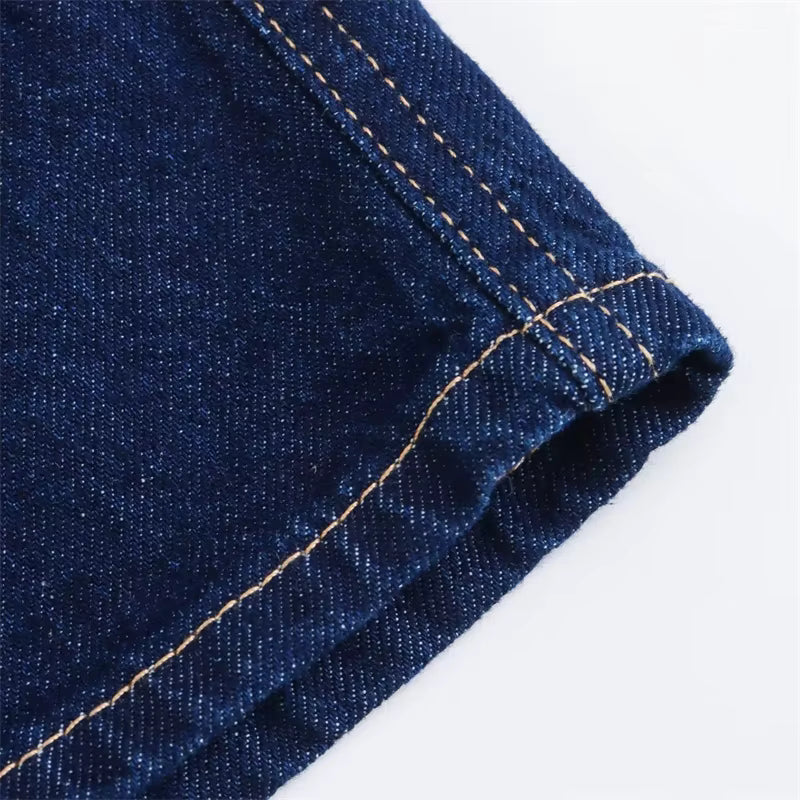 Cropped Denim Bluse Klassisk Krave | Luseva