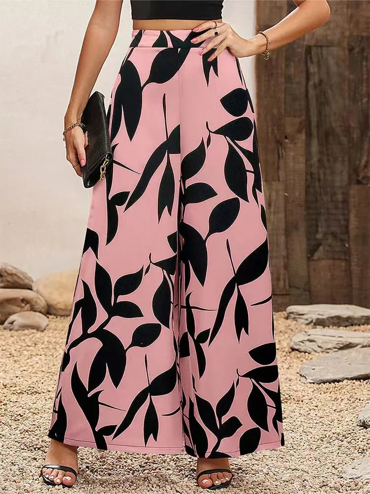 Zenvira Loose Fit Bukser Elastisk Talje Casual Komfort Print Forår Efterår