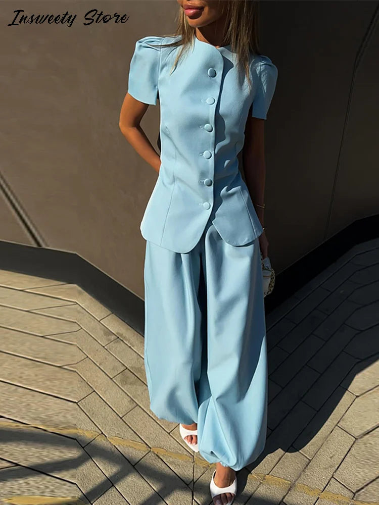 Sæt Slim Elegant Lanterne Ærmer Sommer | Velmira