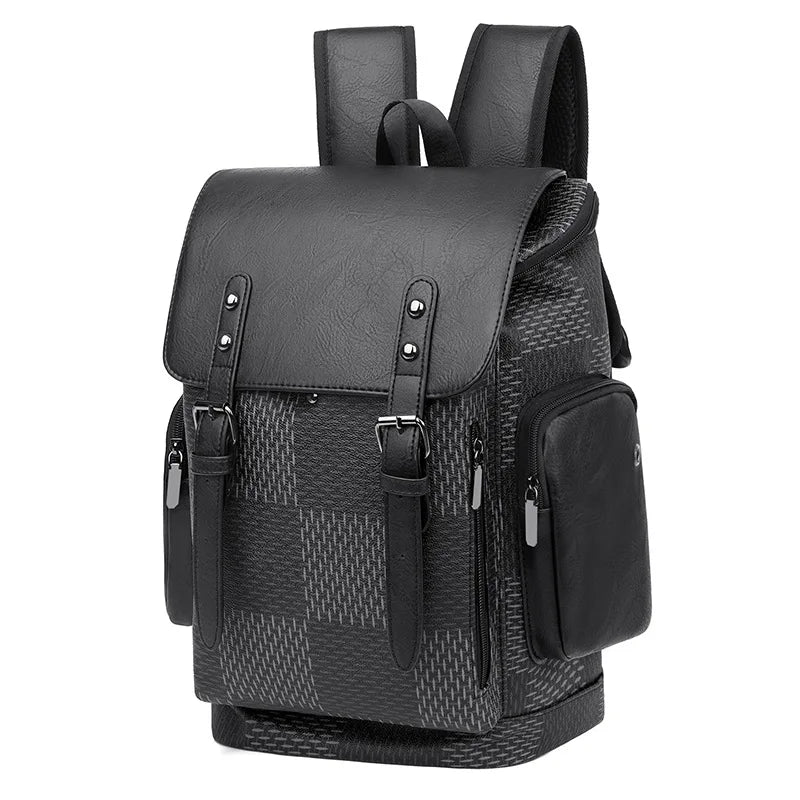 Unisex rygsæk i PU med laptoprum ternet design og stor kapacitet | Bribag