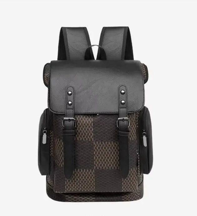 Unisex rygsæk i PU med laptoprum ternet design og stor kapacitet | Bribag
