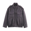 Jakke Loose Suede Look Zip Pocket | Elvara