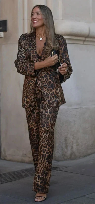 Dame Buksesæt Leopardmønster Blazer | Diva