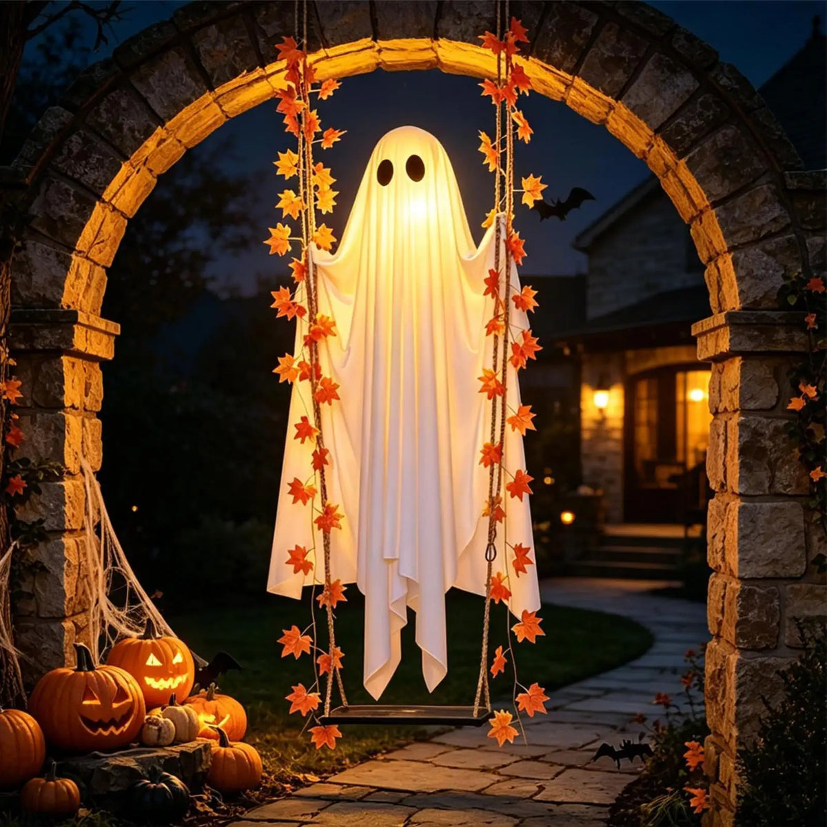 Hængende Halloween-spøgelse med LED-lys og fjernbetjening | Spokaty