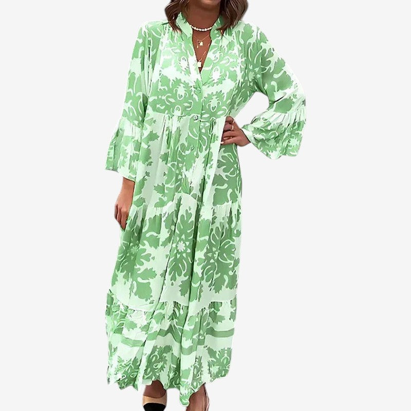 Midi Kjole Printet Oversized lange ærmer | Camelia