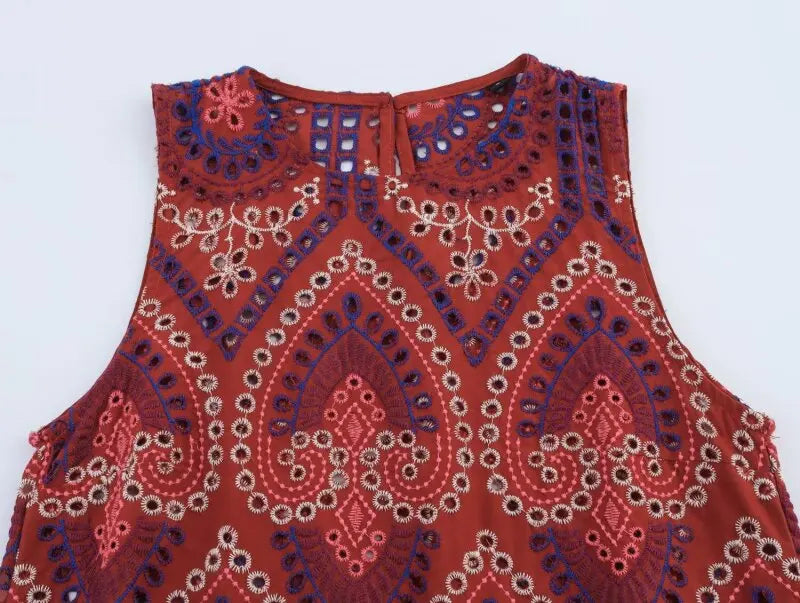 Top og Nederdel Broderet Boho Sommersæt | Camelia