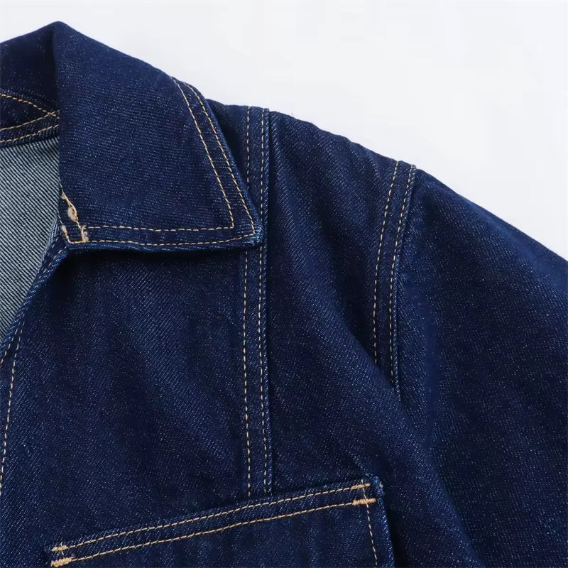 Cropped Denim Bluse Klassisk Krave | Luseva