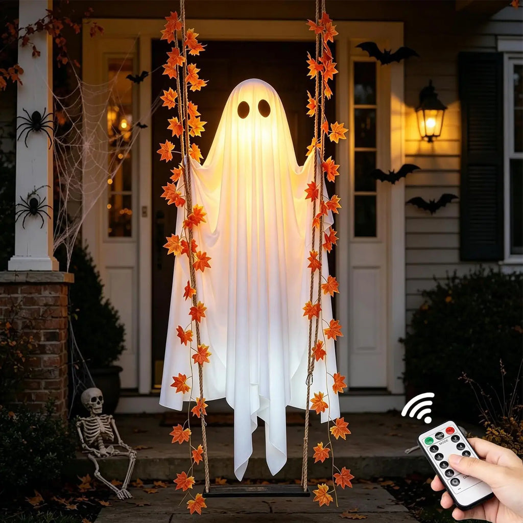 Hængende Halloween-spøgelse med LED-lys og fjernbetjening | Spokaty